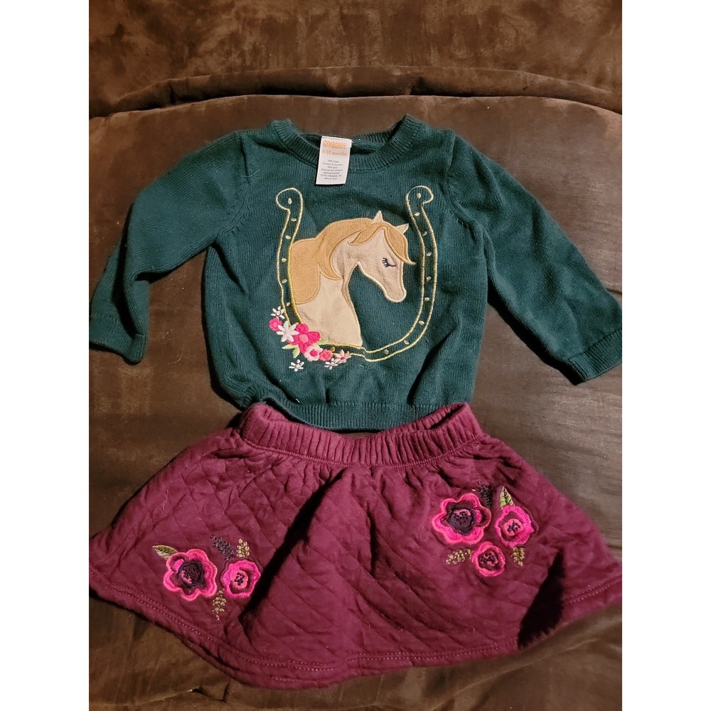 Gymboree plum pony horse sweater and‎ skirt outfit size 6 12 months